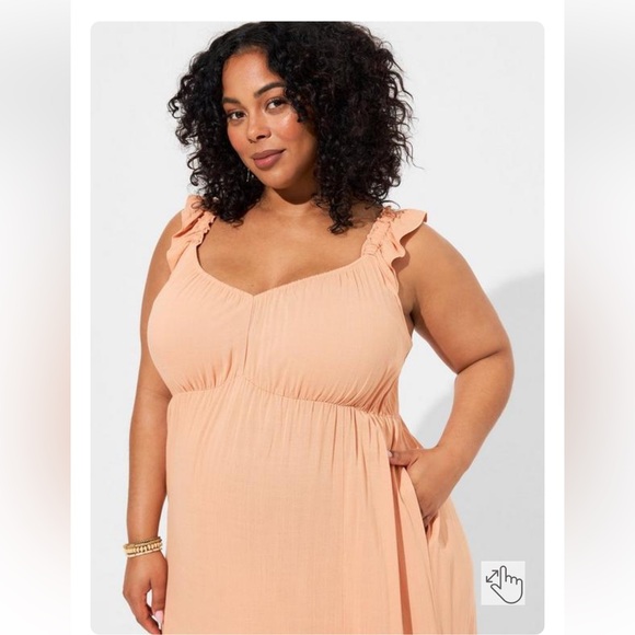 Torrid Peach Maxi Rayon Slub Ruffle Strap Tiered Dress - Picture 3 of 6